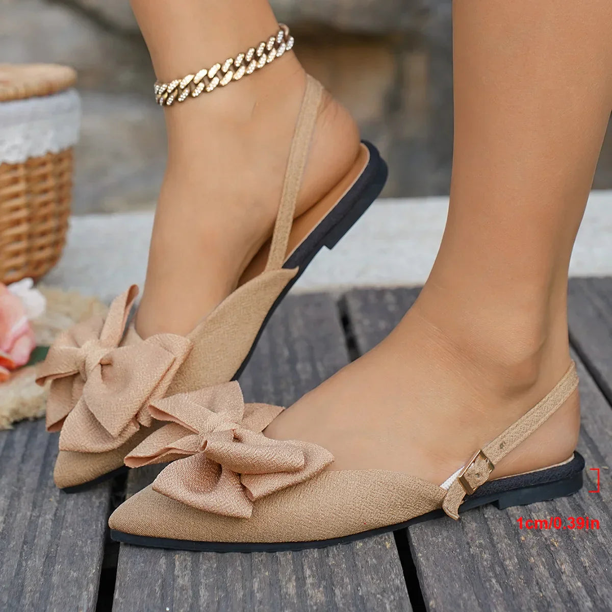Damskie Płaskie Sandały Elise Slingback | Zamknięty Szpiczasty Nosek | Kokarda | Eleganckie Buty na Wiosnę i Lato
