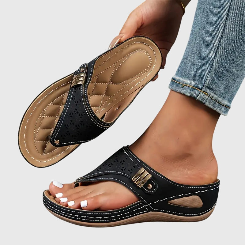 Damskie Sandały Slip-On Fleur | Koturn z Ergonomiczną Wkładką | Amortyzująca Podeszwa | Wygodne Sandały na Wiosnę i Lato