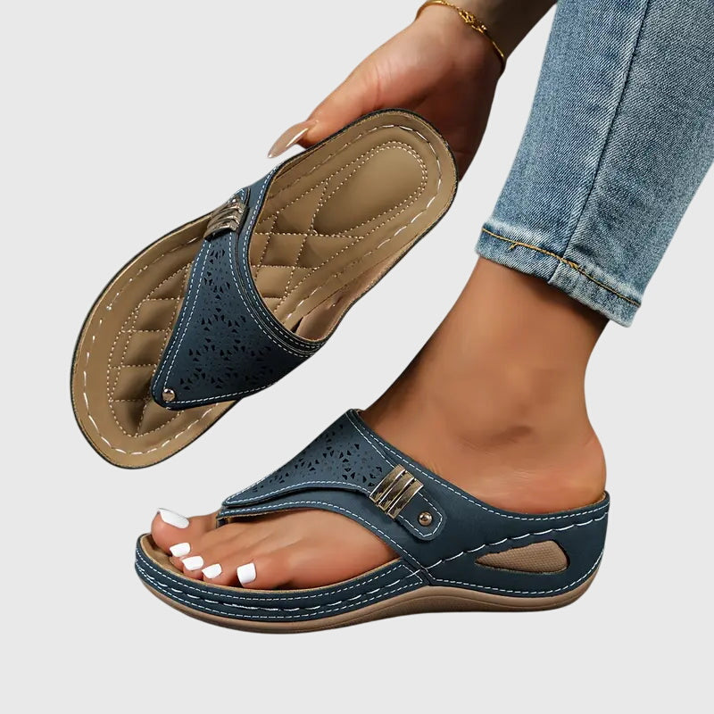 Damskie Sandały Slip-On Fleur | Koturn z Ergonomiczną Wkładką | Amortyzująca Podeszwa | Wygodne Sandały na Wiosnę i Lato