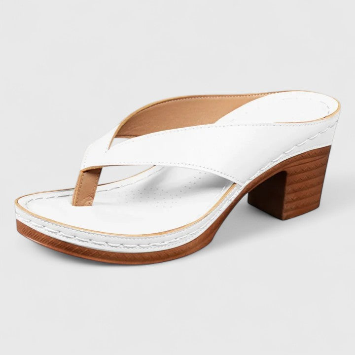 Damskie Klapki Remi na Słupku i Platformie | Elegancki Pasek V | Stabilny Obcas | Letnie Klapki Slip-On