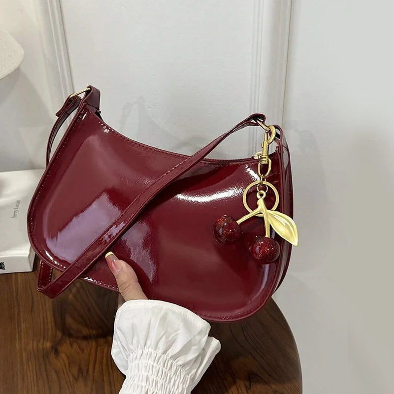 Amélie Cherry Charm Shoulder Bag – Women’s Crescent Handbag