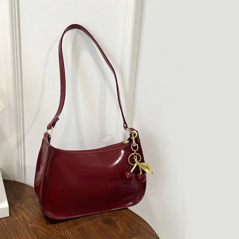 Amélie Cherry Charm Shoulder Bag – Women’s Crescent Handbag