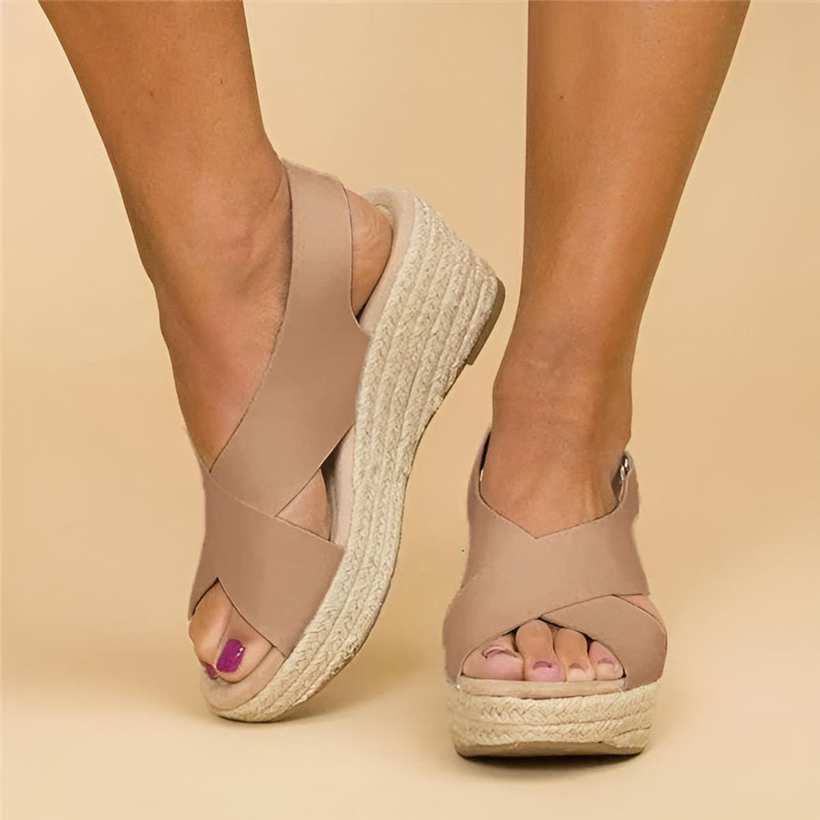 Damskie Espadryle Sofia na Koturnie | Krzyżujące się Paski | Pleciona Podeszwa z Juty | Letnie Sandały Boho