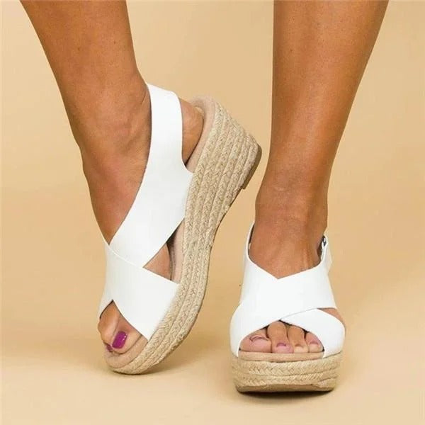 Damskie Espadryle Sofia na Koturnie | Krzyżujące się Paski | Pleciona Podeszwa z Juty | Letnie Sandały Boho