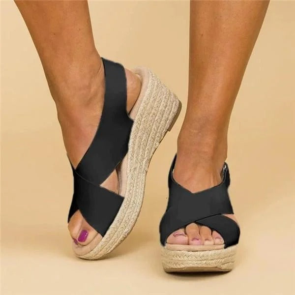 Damskie Espadryle Sofia na Koturnie | Krzyżujące się Paski | Pleciona Podeszwa z Juty | Letnie Sandały Boho