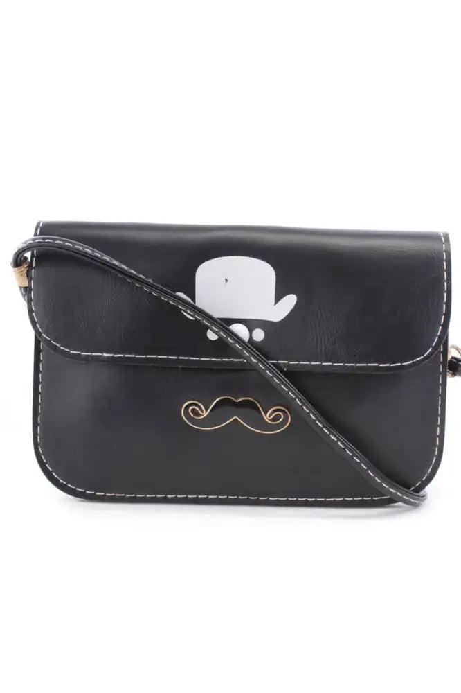 Czarny Kapelusz Cylinder Mustache Wisiorek Klucz W Faux Skórze