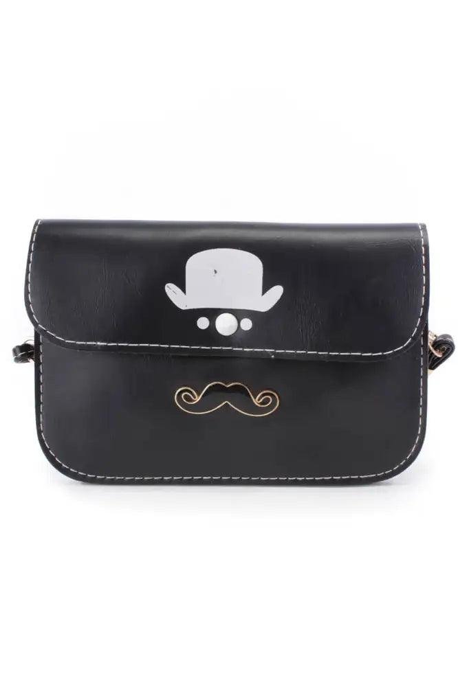 Czarny Kapelusz Cylinder Mustache Wisiorek Klucz W Faux Skórze